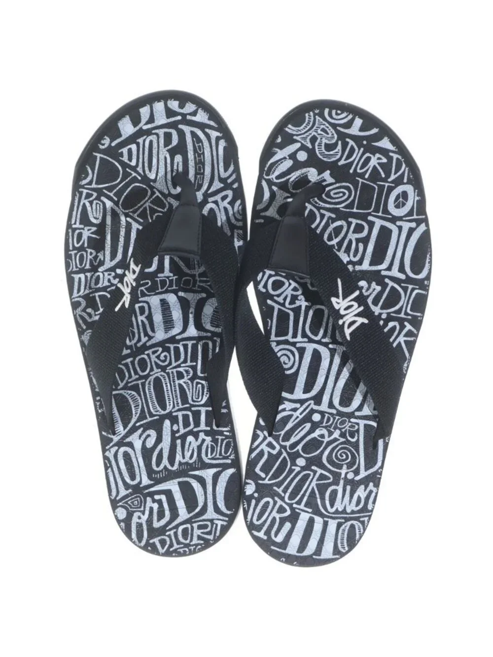 Dior Homme Shawn Stussy Font Logo Beach Sandals Shoes Black White